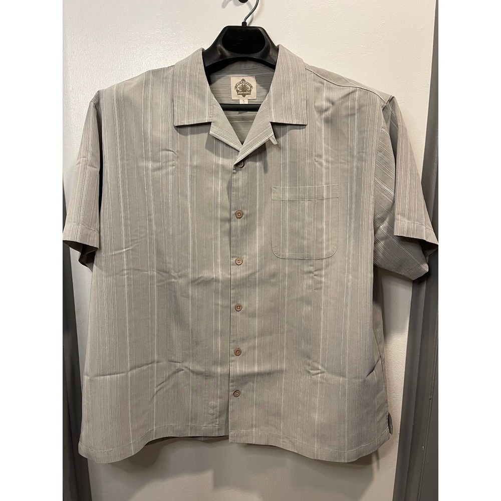 Paradise Collection Mens XL Grey Striped Modal Rayon Camp Collar Button Shirt